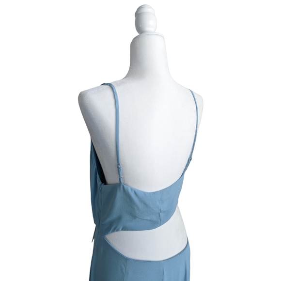 Reformation 'Kiwi' Turquoise Blue Asymmetrical Cutout High Slit Maxi Dress 10 - Picture 10 of 16